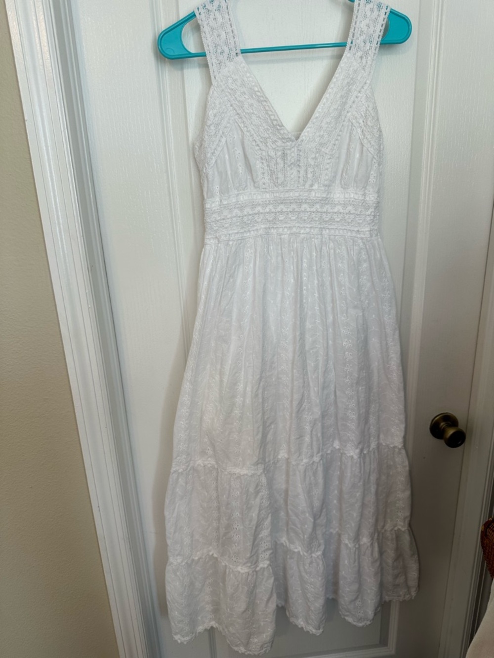 White Eyelet Maxi Dress with V-Neck